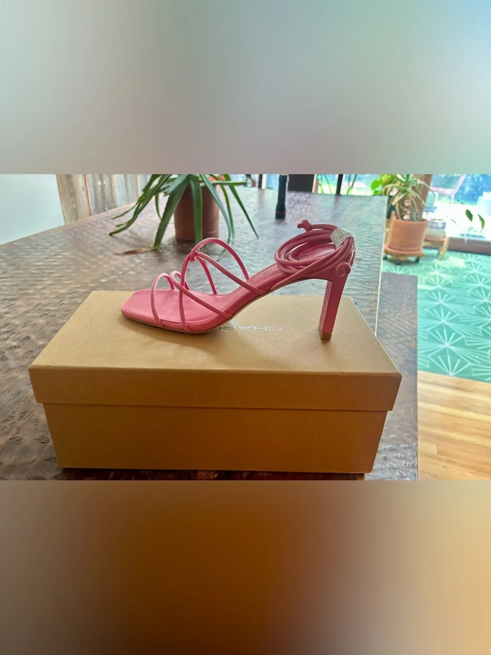 Charlotte Stone Pink Ankle Wrap Sandals Size 8 - Picture 2 of 4